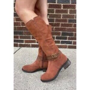 Clarks Boots Dark Tan Faux Suede Tall Warm Mid-Calf Womens 6 Western Boho